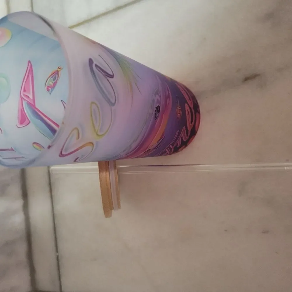 Multicolor Tumbler w/ Wooden Lid & Straw Dolphins Jellyfish Underwater Sea